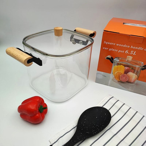 قابلمه پیرکس مربع 6.5لیتری دسته بامبو AH-6010