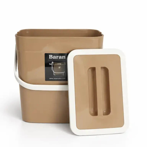 سطل کابینتی برند باران دسته دار درب دار ترکیب رنگ موکا و سفید