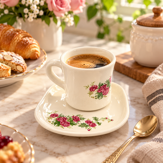 فنجان و نعلبکی سرامیکی سنتی دستساز طرح گل